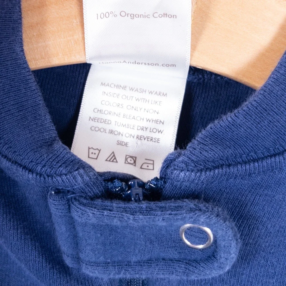 Hanna Andersson Sleeper Blue Organic Cotton Zip Pajamas Baby 3-6 Months
